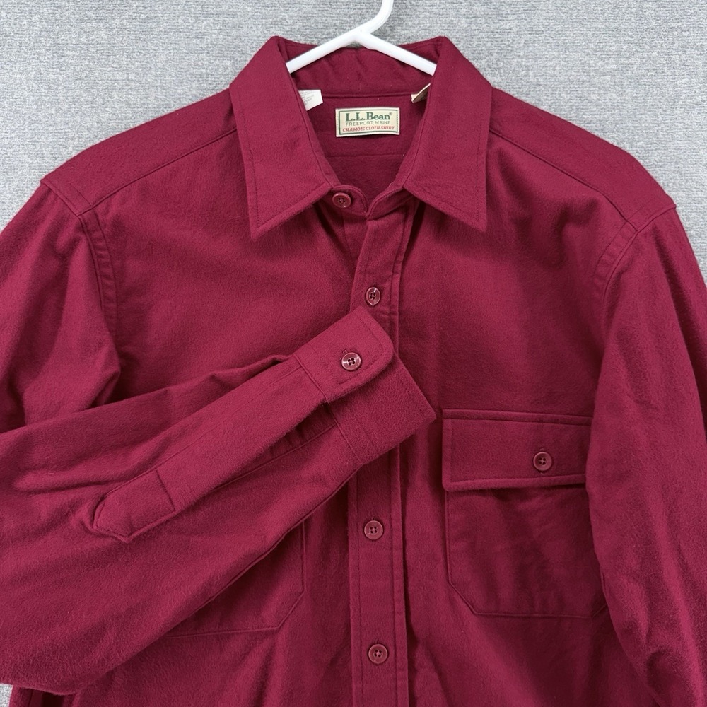 LL Bean Vintage Chamois Flannel Shirt Men 15.5 Tall Red Long Sleeve Button Up
